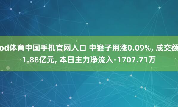 od体育中国手机官网入口 中猴子用涨0.09%， 成交额1.88亿元， 本日主力净流入-1707.71万