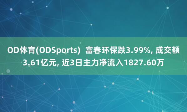 OD体育(ODSports)  富春环保跌3.99%， 成交额3.61亿元， 近3日主力净流入1827.60万