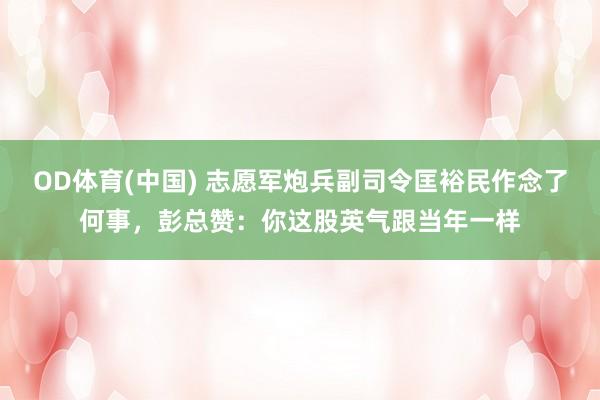 OD体育(中国) 志愿军炮兵副司令匡裕民作念了何事，彭总赞：你这股英气跟当年一样