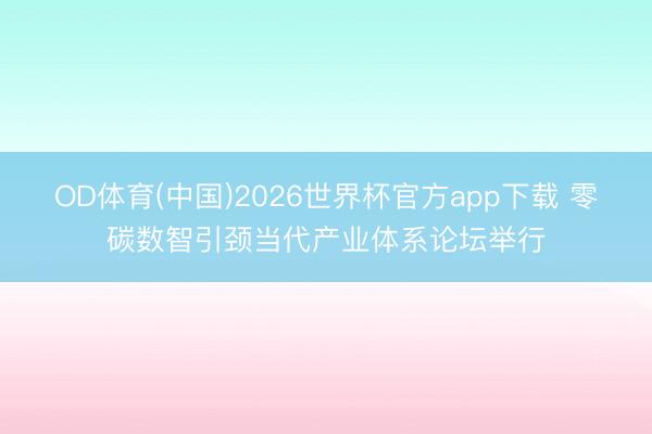 OD体育(中国)2026世界杯官方app下载 零碳数智引颈当代产业体系论坛举行
