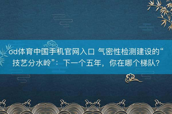 od体育中国手机官网入口 气密性检测建设的“技艺分水岭”：下一个五年，你在哪个梯队？
