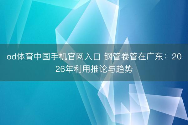 od体育中国手机官网入口 钢管卷管在广东：2026年利用推论与趋势